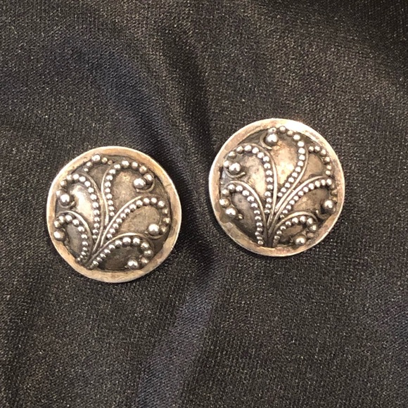 LOIS HILL Oxidized Sterling Silver Granulated Scroll Post Back Earrings - Picture 9 of 17